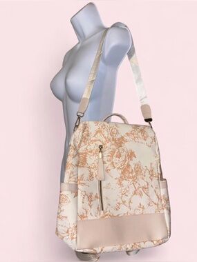 SOLD- French Toile De Jouy print Mini Backpack in Vegan/Faux Leather